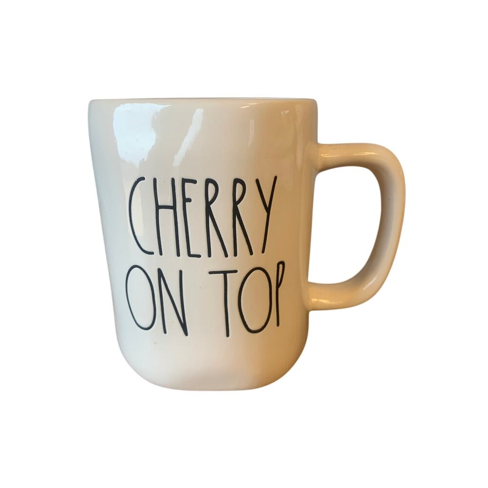 Rae Dunn Coffee Mug CHERRY ON TOP White Cherries on Back Farmhouse Rustic